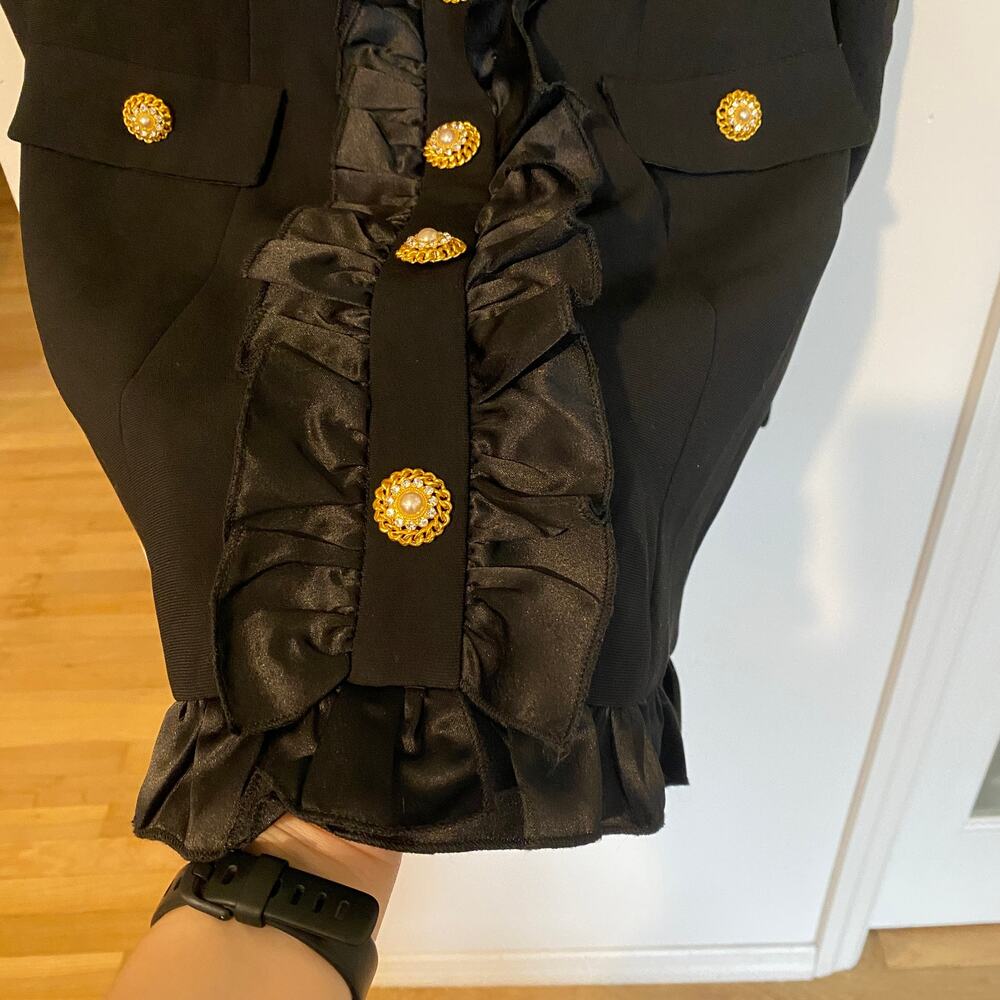 Alessandra Rich Black Rhinestone Long Sleeve Ruffle Mini Dress sz S - Picture 7 of 15